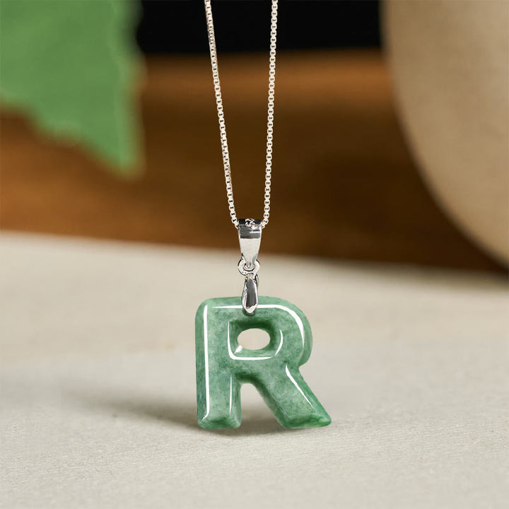 Naszyjnik z wisiorkiem "Prosperity" z naturalnym jadeitem w kształcie litery AZ, wykonany ze srebra próby 925 i srebra próby 925. - R - image 41