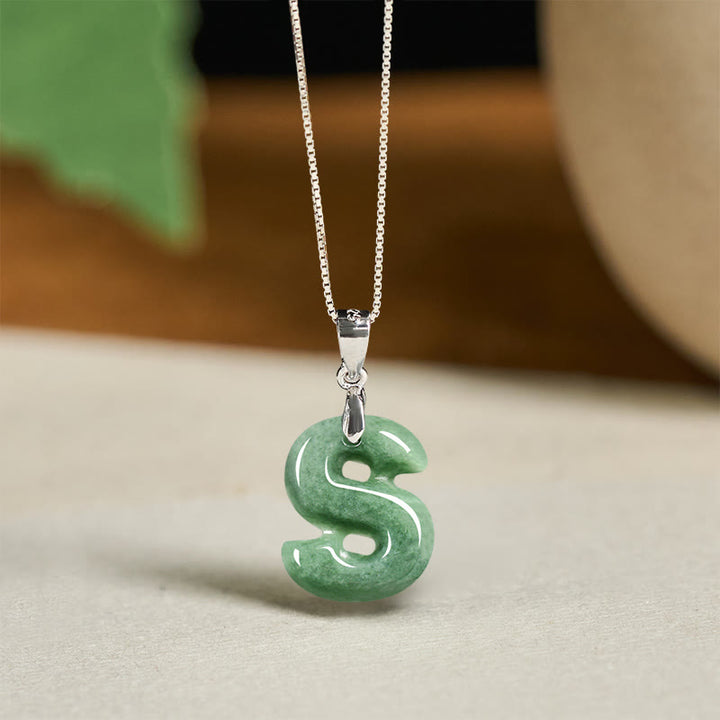 Naszyjnik z wisiorkiem "Prosperity" z naturalnym jadeitem w kształcie litery AZ, wykonany ze srebra próby 925 i srebra próby 925. - S - image 42