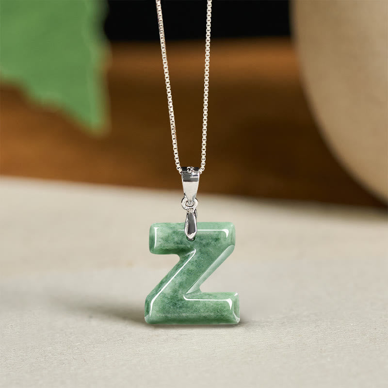 Naszyjnik z wisiorkiem "Prosperity" z naturalnym jadeitem w kształcie litery AZ, wykonany ze srebra próby 925 i srebra próby 925. - Z - image 49