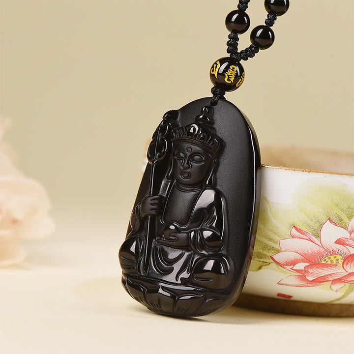 Buddha Stones Ksitigarbha z czarnym obsydianem i wzorem Buddy - image 2