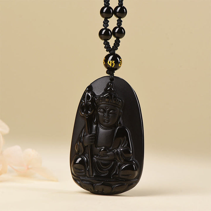 Buddha Stones Ksitigarbha z czarnym obsydianem i wzorem Buddy - Czarny obsydian z łańcuszkiem koralikowym - image 0