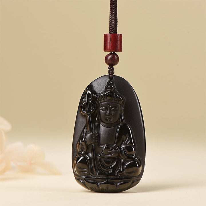 Buddha Stones Ksitigarbha z czarnym obsydianem i wzorem Buddy - Czarny obsydian z łańcuchem linowym - image 7