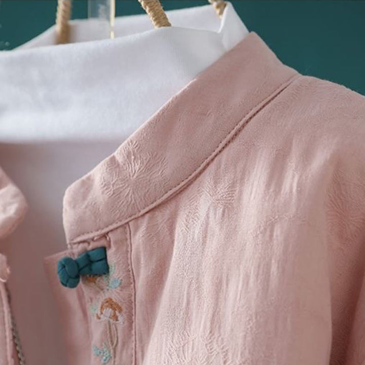 Buddha Stones Zimowa Żaba Haftowane Guziki Kwiaty Winorośli Otwarty Przód Bawełniana Damska Kurtka Termiczna z Długim Rękawem - image 5