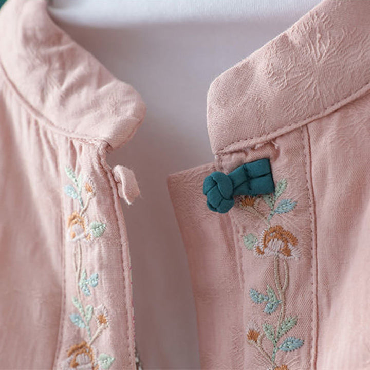 Buddha Stones Zimowa Żaba Haftowane Guziki Kwiaty Winorośli Otwarty Przód Bawełniana Damska Kurtka Termiczna z Długim Rękawem - image 4