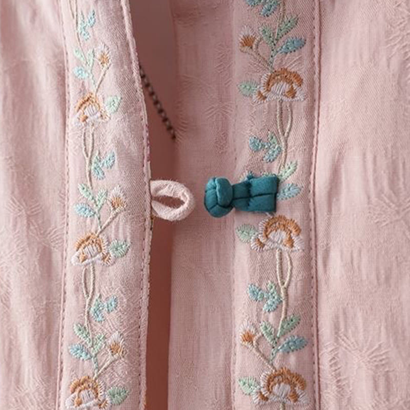 Buddha Stones Zimowa Żaba Haftowane Guziki Kwiaty Winorośli Otwarty Przód Bawełniana Damska Kurtka Termiczna z Długim Rękawem - image 6