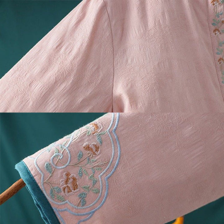 Buddha Stones Zimowa Żaba Haftowane Guziki Kwiaty Winorośli Otwarty Przód Bawełniana Damska Kurtka Termiczna z Długim Rękawem - image 15