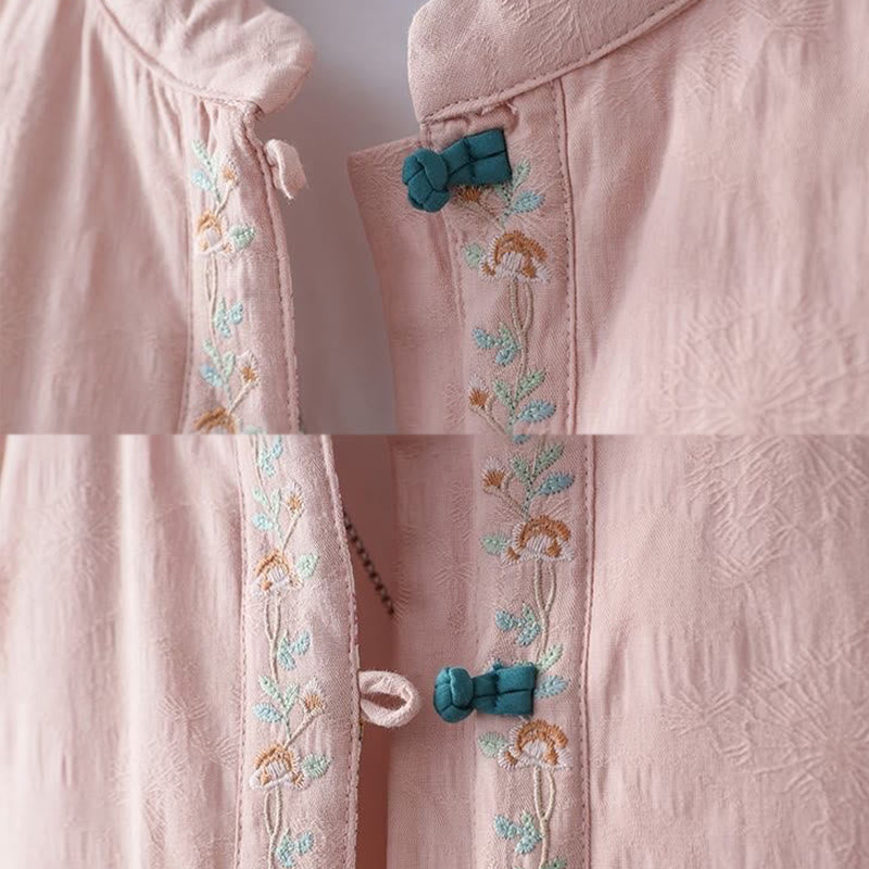 Buddha Stones Zimowa Żaba Haftowane Guziki Kwiaty Winorośli Otwarty Przód Bawełniana Damska Kurtka Termiczna z Długim Rękawem - image 7