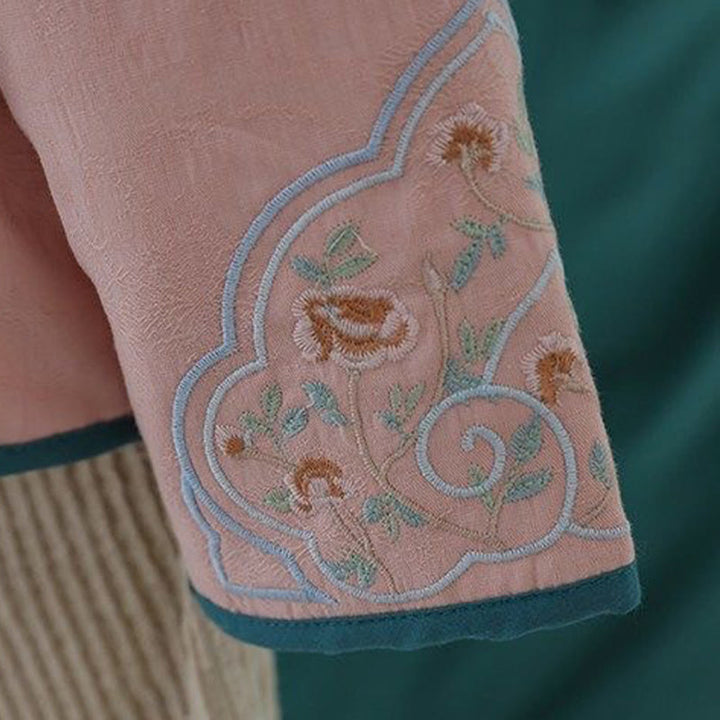 Buddha Stones Zimowa Żaba Haftowane Guziki Kwiaty Winorośli Otwarty Przód Bawełniana Damska Kurtka Termiczna z Długim Rękawem - image 16