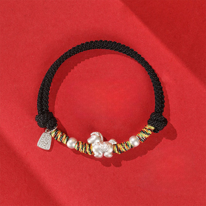 Bransoletka ze sznurka wykonana ręcznie z Buddha Stones ze srebra próby 999 Rok Konia Wolność - Czarna lina (obwód nadgarstka: 14-21 cm) - image 16
