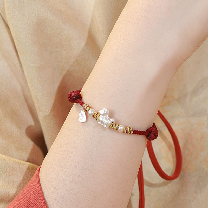 Bransoletka ze sznurka wykonana ręcznie z Buddha Stones ze srebra próby 999 Rok Konia Wolność - image 8