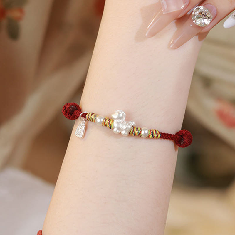 Bransoletka ze sznurka wykonana ręcznie z Buddha Stones ze srebra próby 999 Rok Konia Wolność - image 7