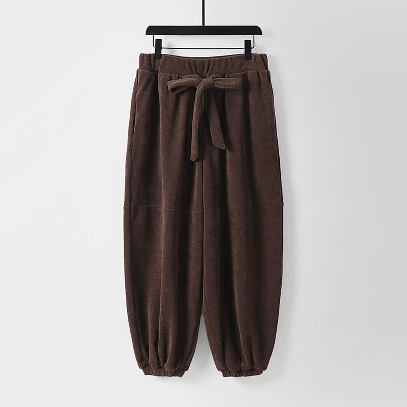 Męskie spodnie haremowe z bawełny sztruksowej z kieszeniami i sznurowanymi w jednolitym kolorze z Buddha Stones - SaddleBrown - US/UK/AU54， EU64 (9XL) - image 10