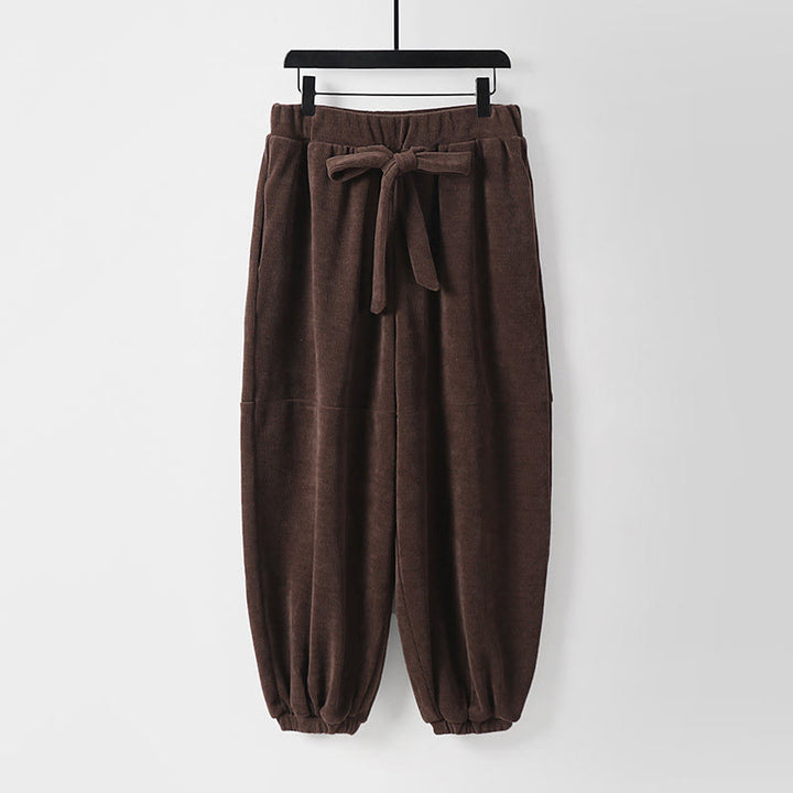 Męskie spodnie haremowe z bawełny sztruksowej z kieszeniami i sznurowanymi w jednolitym kolorze z Buddha Stones - SaddleBrown - US/UK/AU54， EU64 (9XL) - image 10