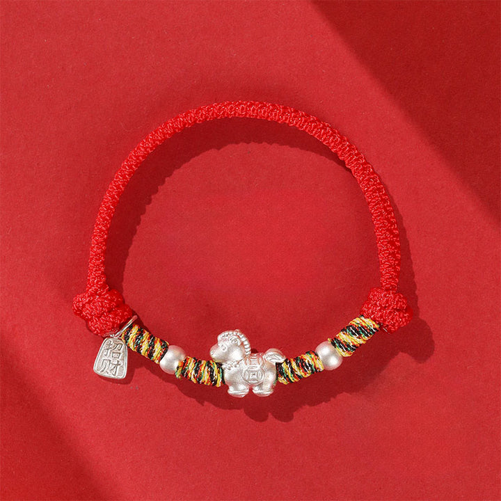 Bransoletka ze sznurka wykonana ręcznie z Buddha Stones ze srebra próby 999 Rok Konia Wolność - Czerwona lina (obwód nadgarstka: 14-21 cm) - image 0