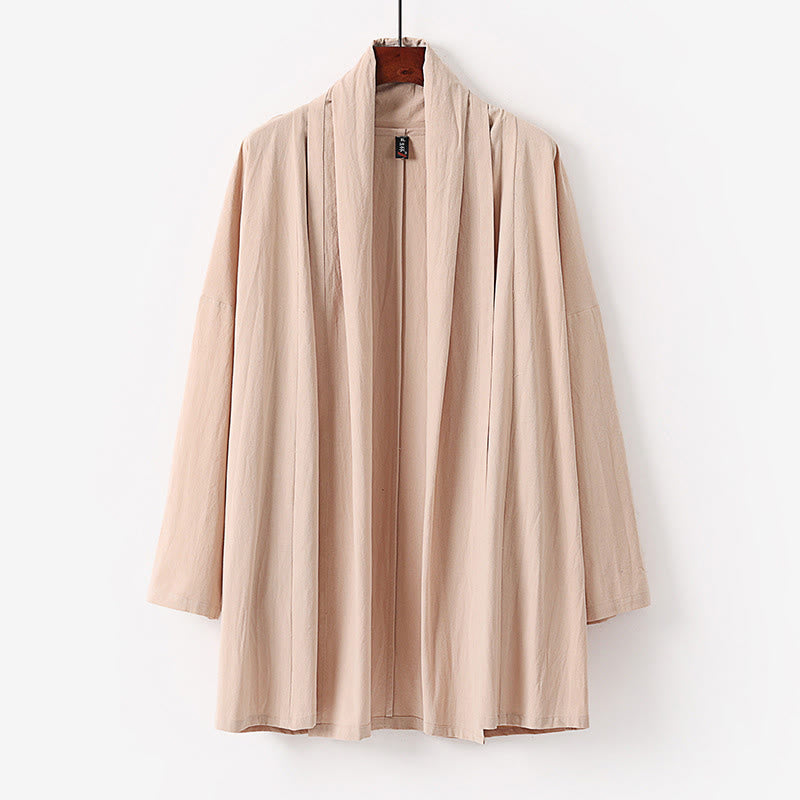 Buddha Stones Wiosna Jesień Jednolity kolor Długi rękaw Średniej długości Męskie kimono otwarte z przodu - PeachPuff - US/UK/AU54， EU64 (9XL) - image 2
