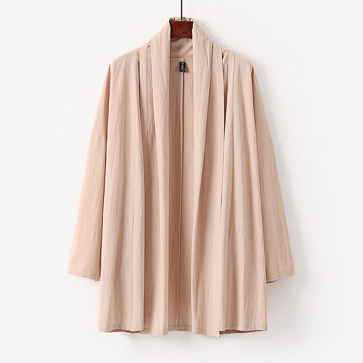 Buddha Stones Wiosna Jesień Jednolity kolor Długi rękaw Średniej długości Męskie kimono otwarte z przodu - PeachPuff - US/UK/AU54， EU64 (9XL) - image 2