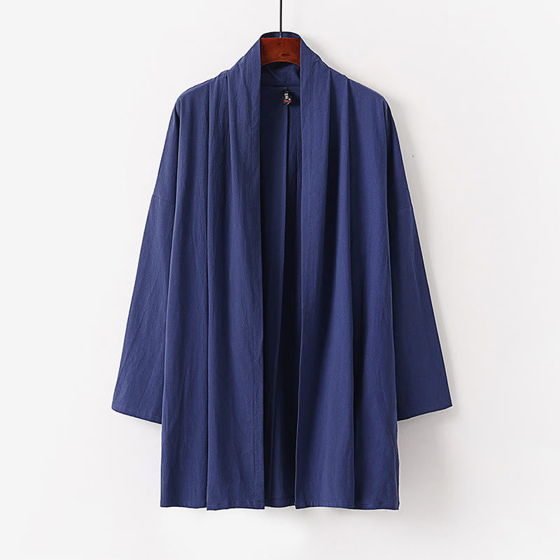 Buddha Stones Wiosna Jesień Jednolity kolor Długi rękaw Średniej długości Męskie kimono otwarte z przodu - Stalowoniebieski - US/UK/AU54， EU64 (9XL) - image 8