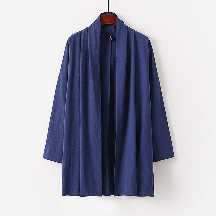 Buddha Stones Wiosna Jesień Jednolity kolor Długi rękaw Średniej długości Męskie kimono otwarte z przodu - Stalowoniebieski - US/UK/AU54， EU64 (9XL) - image 8