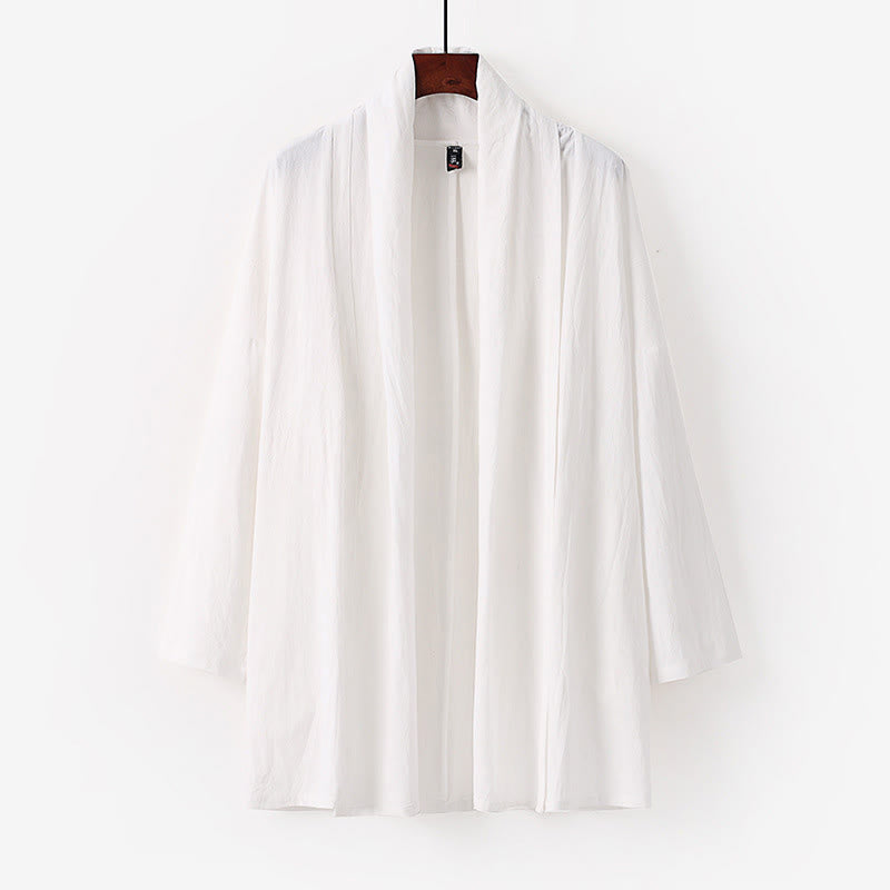 Buddha Stones Wiosna Jesień Jednolity kolor Długi rękaw Średniej długości Męskie kimono otwarte z przodu - Biały - US/UK/AU54， EU64 (9XL) - image 9