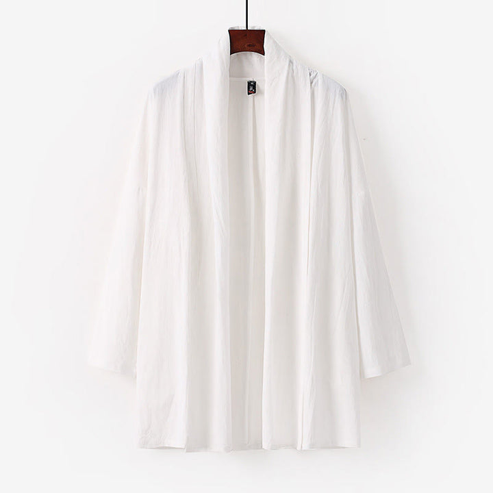 Buddha Stones Wiosna Jesień Jednolity kolor Długi rękaw Średniej długości Męskie kimono otwarte z przodu - Biały - US/UK/AU54， EU64 (9XL) - image 9