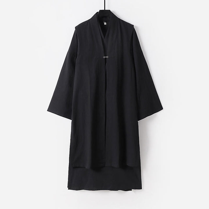 Buddha Stones 2 sztuki Wudang Fall Solid Long Sleeve Mens Taoist Long Robe Kamizelka Bez Rękawów Sznurowany Kimono Ceremonia Garnitur - Czarny - US/UK/AU54， EU64 (9XL) - image 9