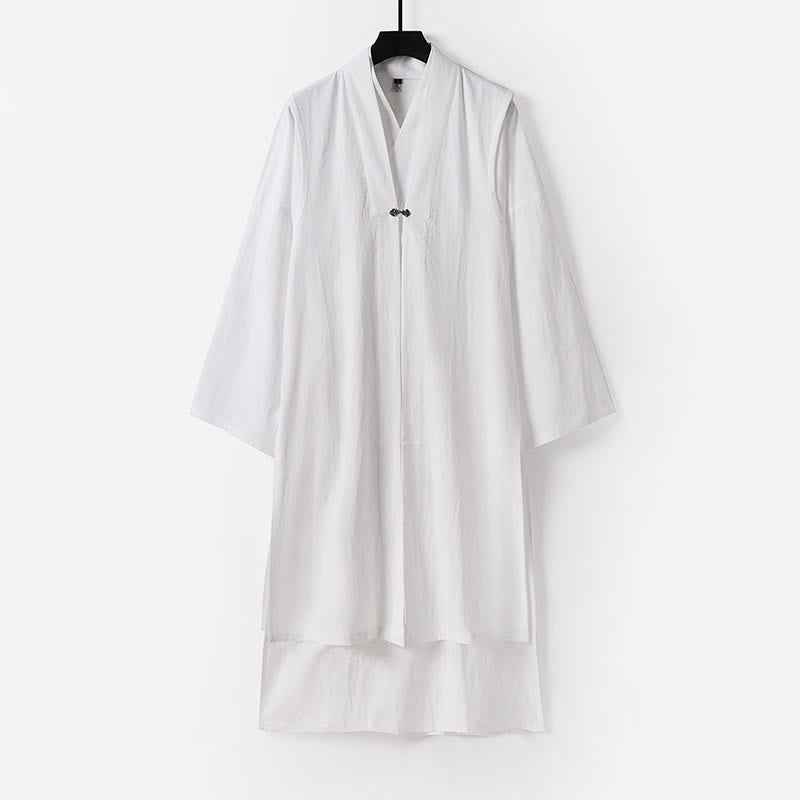 Buddha Stones 2 sztuki Wudang Fall Solid Long Sleeve Mens Taoist Long Robe Kamizelka Bez Rękawów Sznurowany Kimono Ceremonia Garnitur - Biały - US/UK/AU54， EU64 (9XL) - image 22