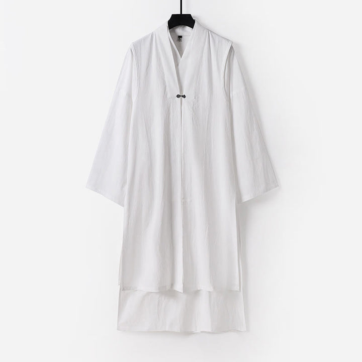 Buddha Stones 2 sztuki Wudang Fall Solid Long Sleeve Mens Taoist Long Robe Kamizelka Bez Rękawów Sznurowany Kimono Ceremonia Garnitur - Biały - US/UK/AU54， EU64 (9XL) - image 22