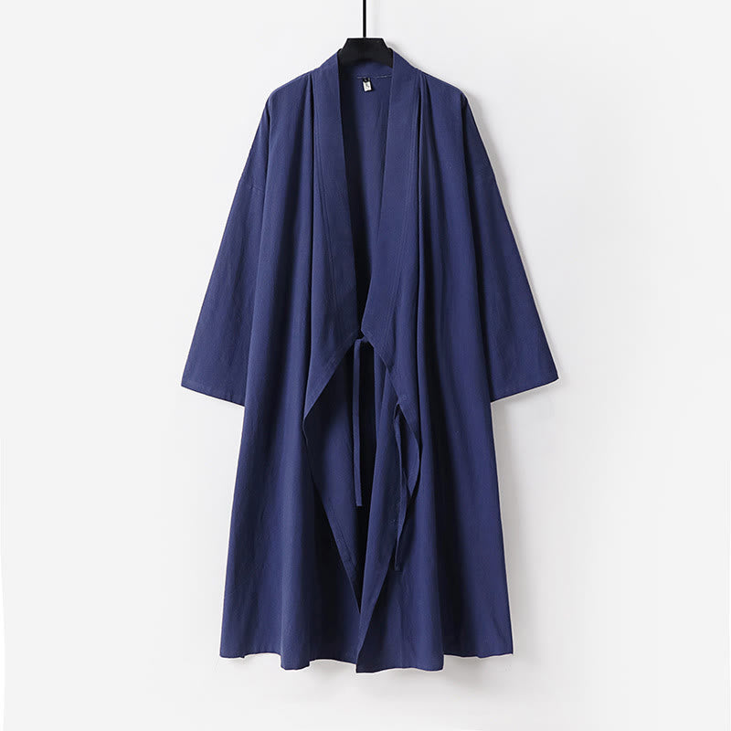 Buddha Stones 2 sztuki Wudang Fall Solid Long Sleeve Mens Taoist Long Robe Kamizelka Bez Rękawów Sznurowany Kimono Ceremonia Garnitur - image 13