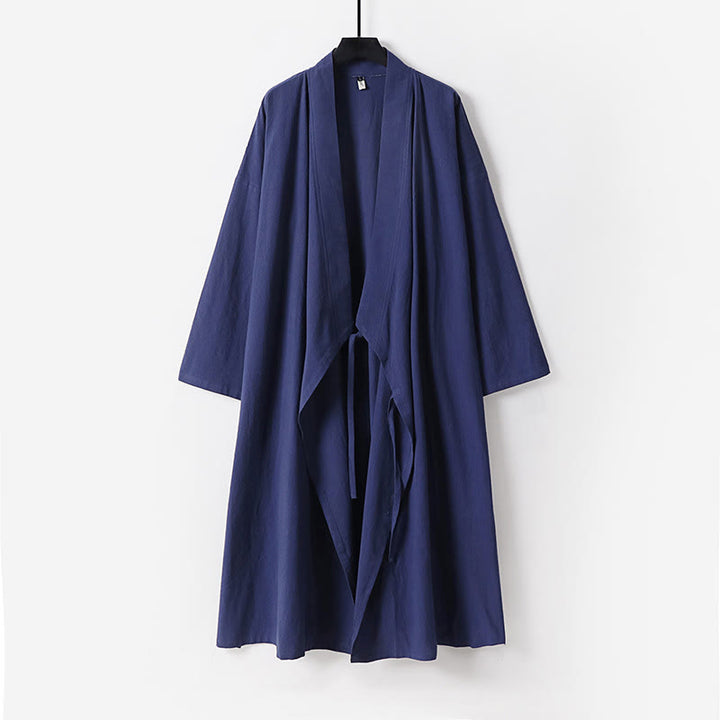 Buddha Stones 2 sztuki Wudang Fall Solid Long Sleeve Mens Taoist Long Robe Kamizelka Bez Rękawów Sznurowany Kimono Ceremonia Garnitur - image 13