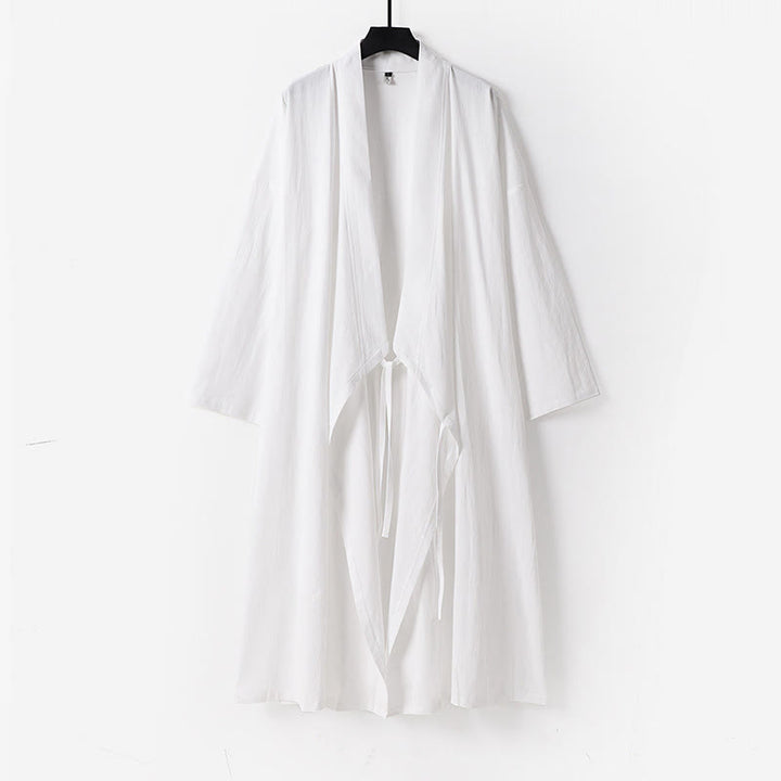 Buddha Stones 2 sztuki Wudang Fall Solid Long Sleeve Mens Taoist Long Robe Kamizelka Bez Rękawów Sznurowany Kimono Ceremonia Garnitur - image 24