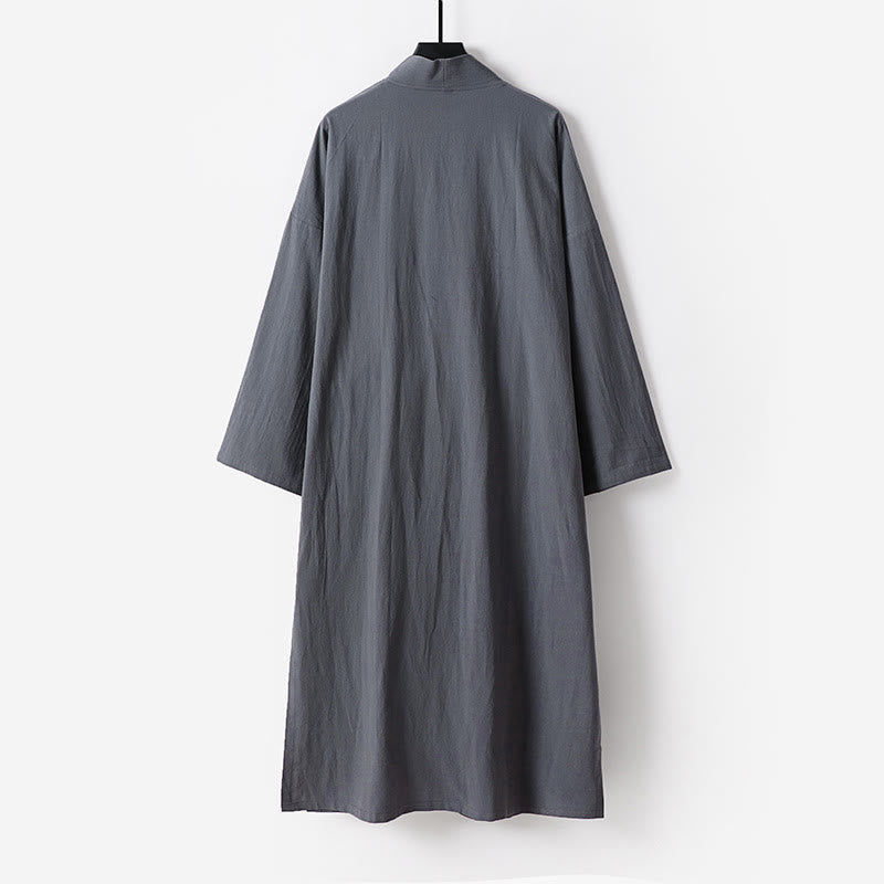 Buddha Stones 2 sztuki Wudang Fall Solid Long Sleeve Mens Taoist Long Robe Kamizelka Bez Rękawów Sznurowany Kimono Ceremonia Garnitur - image 4