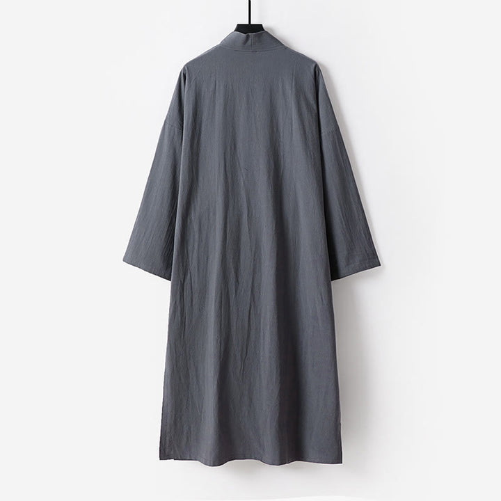 Buddha Stones 2 sztuki Wudang Fall Solid Long Sleeve Mens Taoist Long Robe Kamizelka Bez Rękawów Sznurowany Kimono Ceremonia Garnitur - image 4