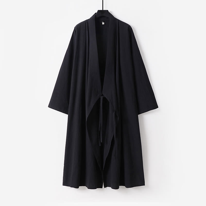 Buddha Stones 2 sztuki Wudang Fall Solid Long Sleeve Mens Taoist Long Robe Kamizelka Bez Rękawów Sznurowany Kimono Ceremonia Garnitur - image 11