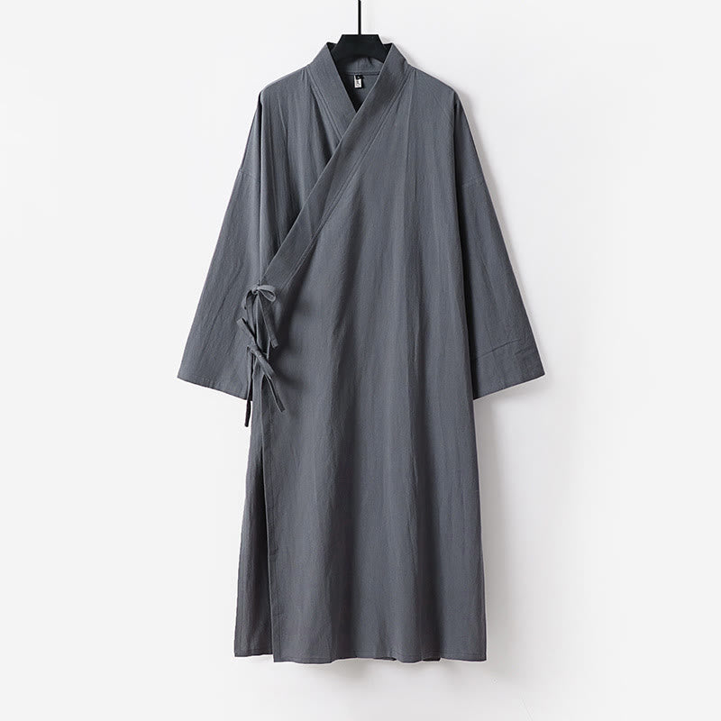 Buddha Stones 2 sztuki Wudang Fall Solid Long Sleeve Mens Taoist Long Robe Kamizelka Bez Rękawów Sznurowany Kimono Ceremonia Garnitur - image 2