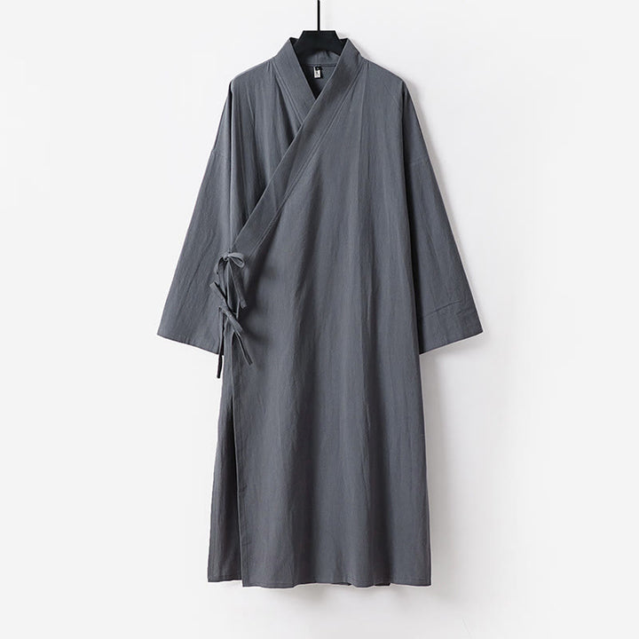 Buddha Stones 2 sztuki Wudang Fall Solid Long Sleeve Mens Taoist Long Robe Kamizelka Bez Rękawów Sznurowany Kimono Ceremonia Garnitur - image 2