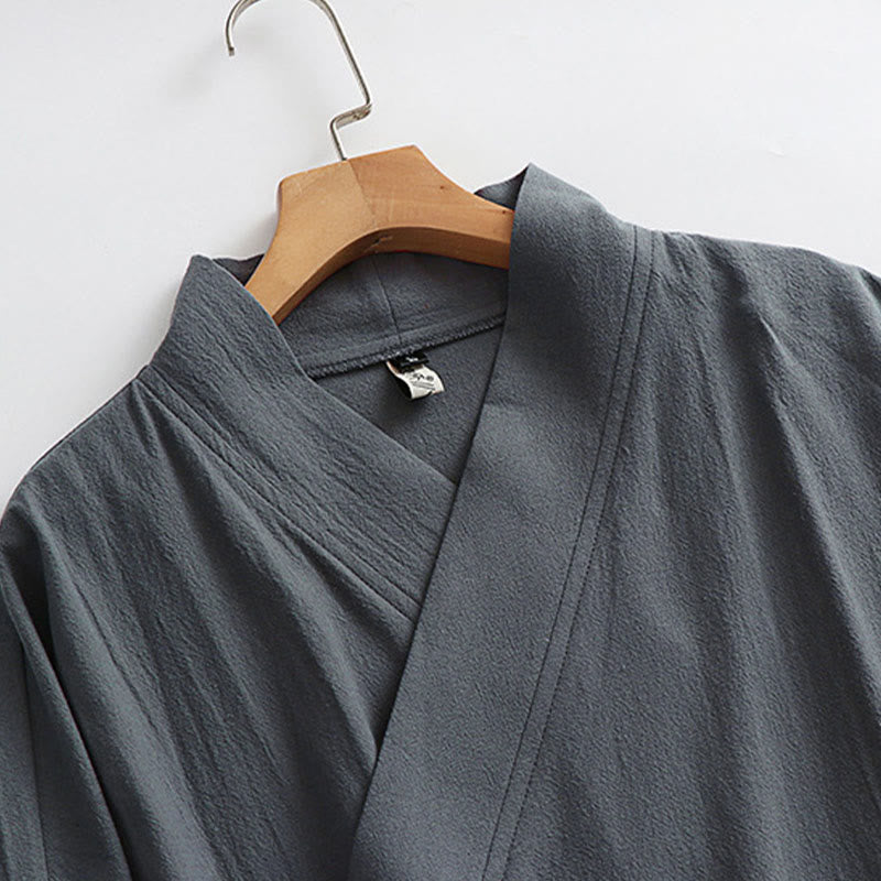 Buddha Stones 2 sztuki Wudang Fall Solid Long Sleeve Mens Taoist Long Robe Kamizelka Bez Rękawów Sznurowany Kimono Ceremonia Garnitur - image 5