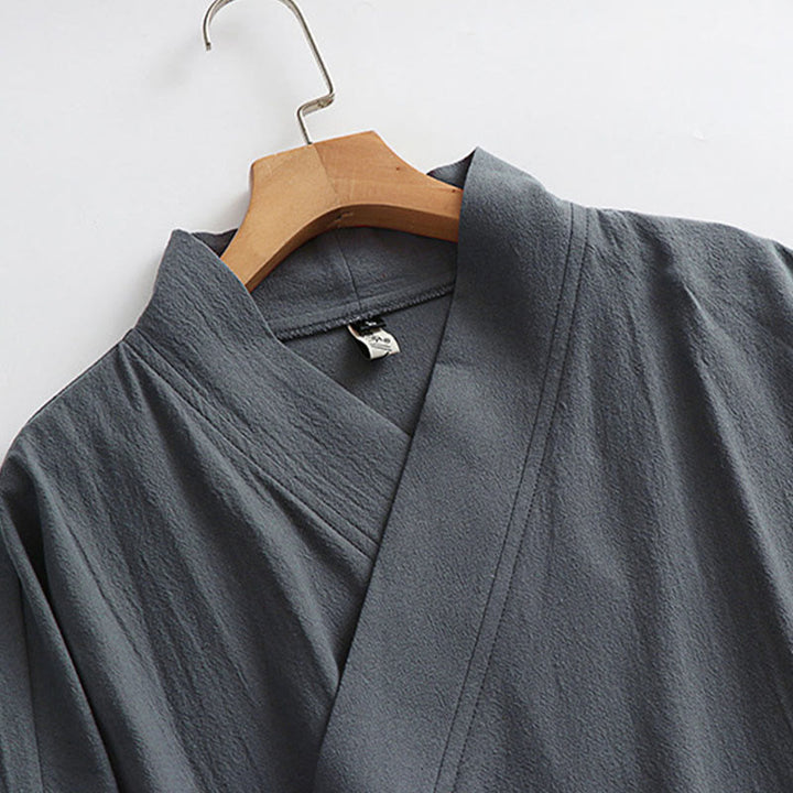 Buddha Stones 2 sztuki Wudang Fall Solid Long Sleeve Mens Taoist Long Robe Kamizelka Bez Rękawów Sznurowany Kimono Ceremonia Garnitur - image 5