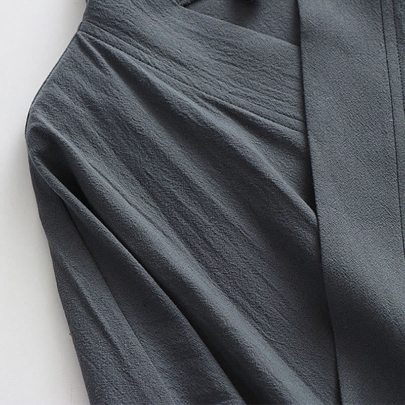 Buddha Stones 2 sztuki Wudang Fall Solid Long Sleeve Mens Taoist Long Robe Kamizelka Bez Rękawów Sznurowany Kimono Ceremonia Garnitur - image 6