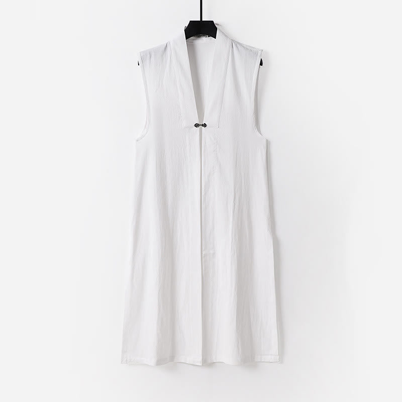 Buddha Stones 2 sztuki Wudang Fall Solid Long Sleeve Mens Taoist Long Robe Kamizelka Bez Rękawów Sznurowany Kimono Ceremonia Garnitur - image 23