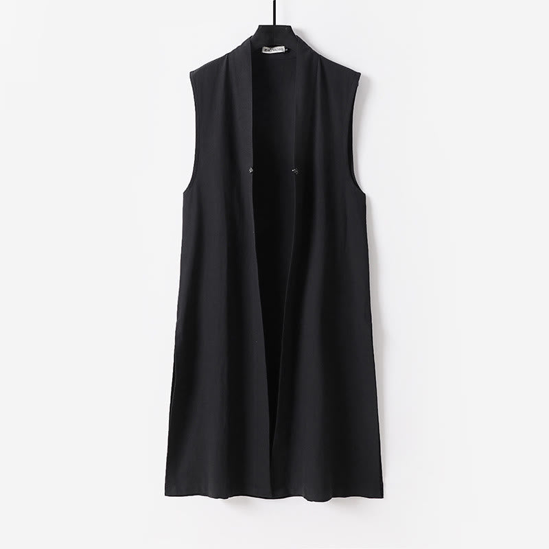 Buddha Stones 2 sztuki Wudang Fall Solid Long Sleeve Mens Taoist Long Robe Kamizelka Bez Rękawów Sznurowany Kimono Ceremonia Garnitur - image 10