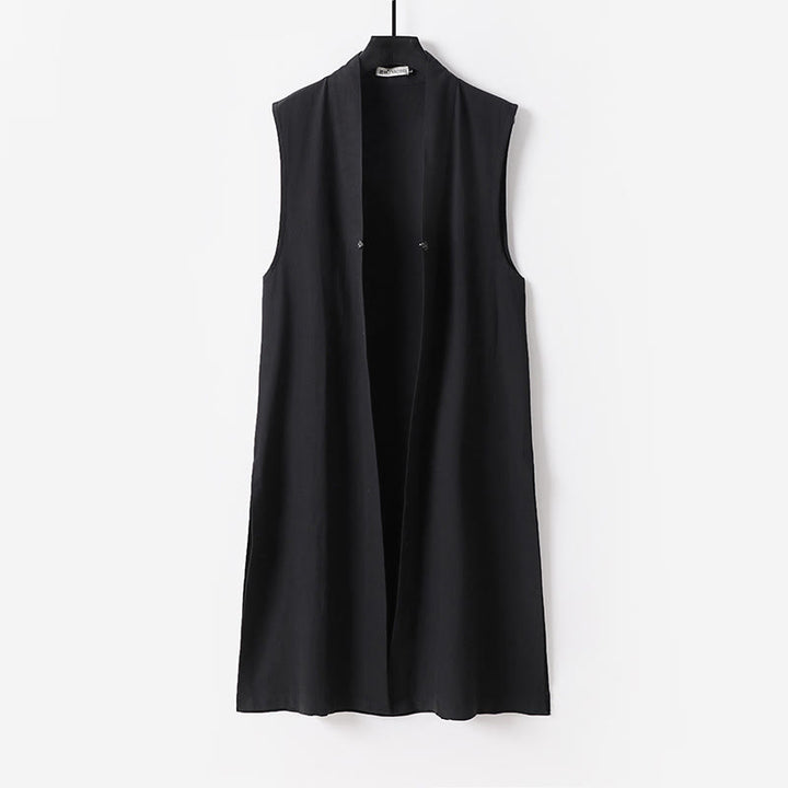 Buddha Stones 2 sztuki Wudang Fall Solid Long Sleeve Mens Taoist Long Robe Kamizelka Bez Rękawów Sznurowany Kimono Ceremonia Garnitur - image 10