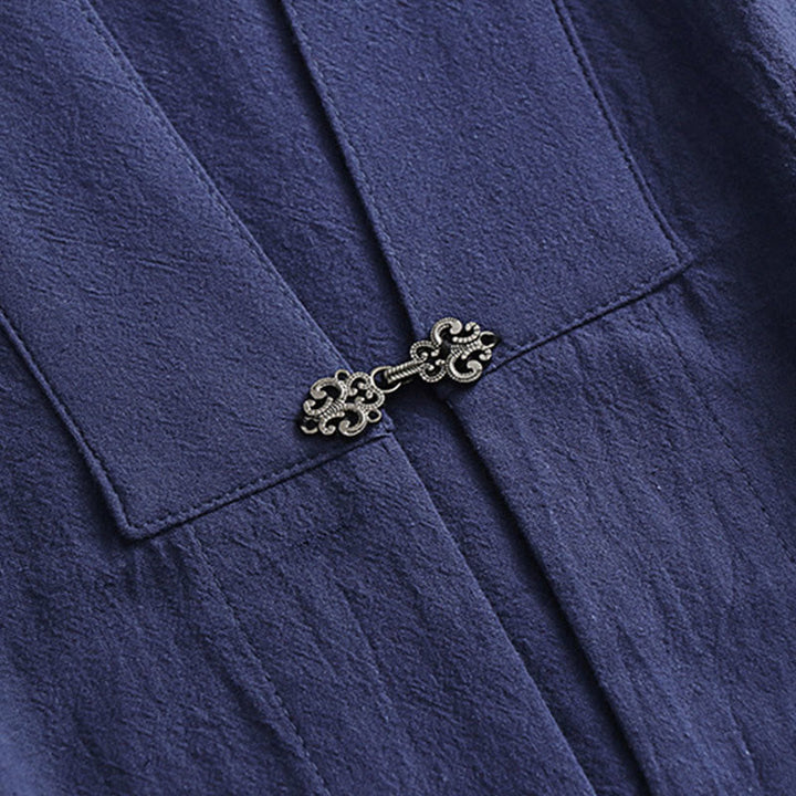 Buddha Stones 2 sztuki Wudang Fall Solid Long Sleeve Mens Taoist Long Robe Kamizelka Bez Rękawów Sznurowany Kimono Ceremonia Garnitur - image 21