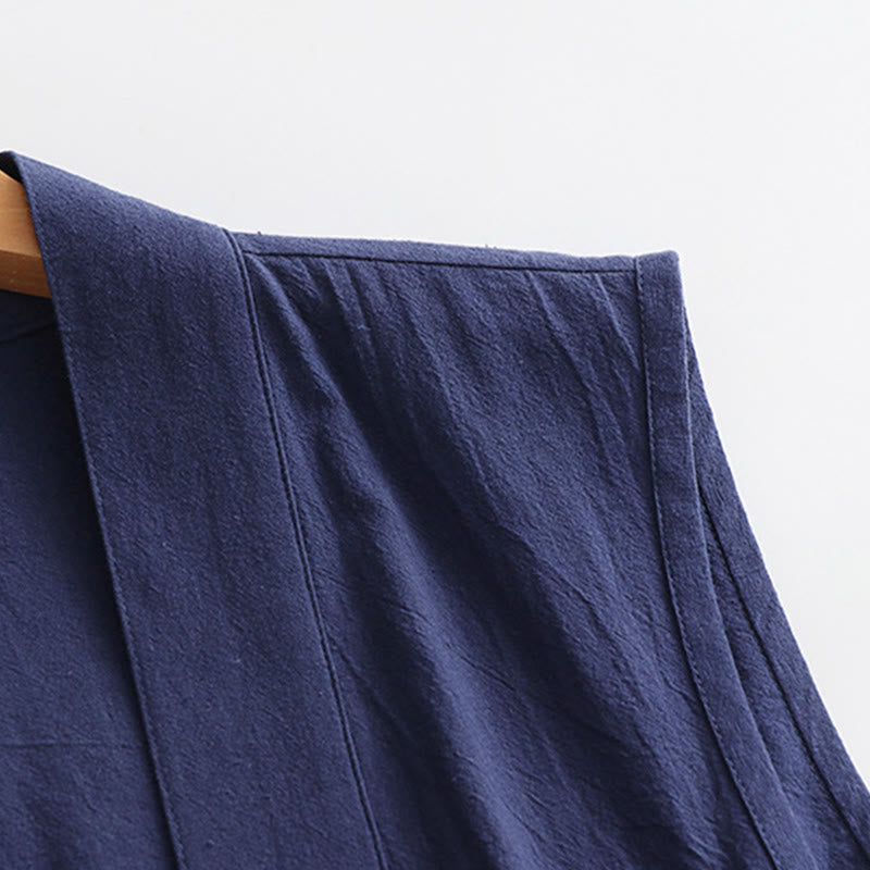 Buddha Stones 2 sztuki Wudang Fall Solid Long Sleeve Mens Taoist Long Robe Kamizelka Bez Rękawów Sznurowany Kimono Ceremonia Garnitur - image 20