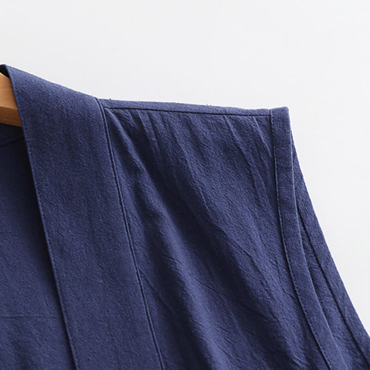 Buddha Stones 2 sztuki Wudang Fall Solid Long Sleeve Mens Taoist Long Robe Kamizelka Bez Rękawów Sznurowany Kimono Ceremonia Garnitur - image 20