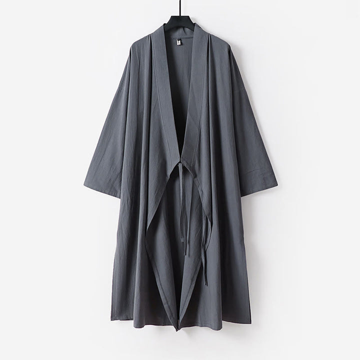 Buddha Stones 2 sztuki Wudang Fall Solid Long Sleeve Mens Taoist Long Robe Kamizelka Bez Rękawów Sznurowany Kimono Ceremonia Garnitur - image 3