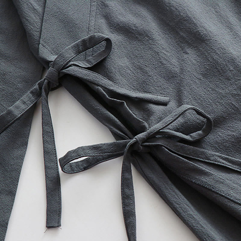 Buddha Stones 2 sztuki Wudang Fall Solid Long Sleeve Mens Taoist Long Robe Kamizelka Bez Rękawów Sznurowany Kimono Ceremonia Garnitur - image 7