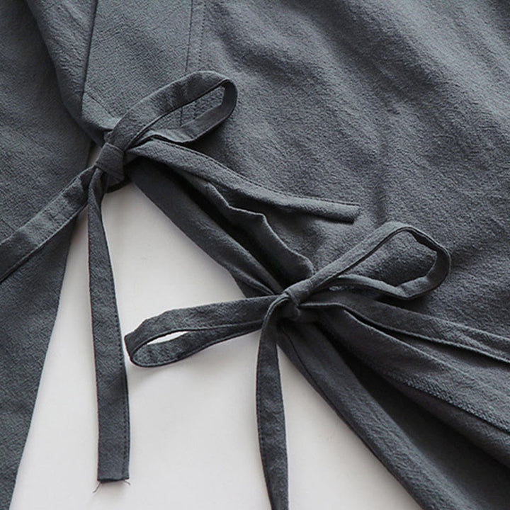 Buddha Stones 2 sztuki Wudang Fall Solid Long Sleeve Mens Taoist Long Robe Kamizelka Bez Rękawów Sznurowany Kimono Ceremonia Garnitur - image 7