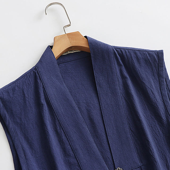 Buddha Stones 2 sztuki Wudang Fall Solid Long Sleeve Mens Taoist Long Robe Kamizelka Bez Rękawów Sznurowany Kimono Ceremonia Garnitur - image 18