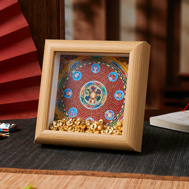 Buddha Stones Tybetańskie Om Mani Padme Hum Złota Sztabka Thangka Ramka na Zdjęcia Ozdoba Wystrój Domu - Styl 1 - Żółta płyta pilśniowa średniej gęstości (10*10*4 cm) - image 0