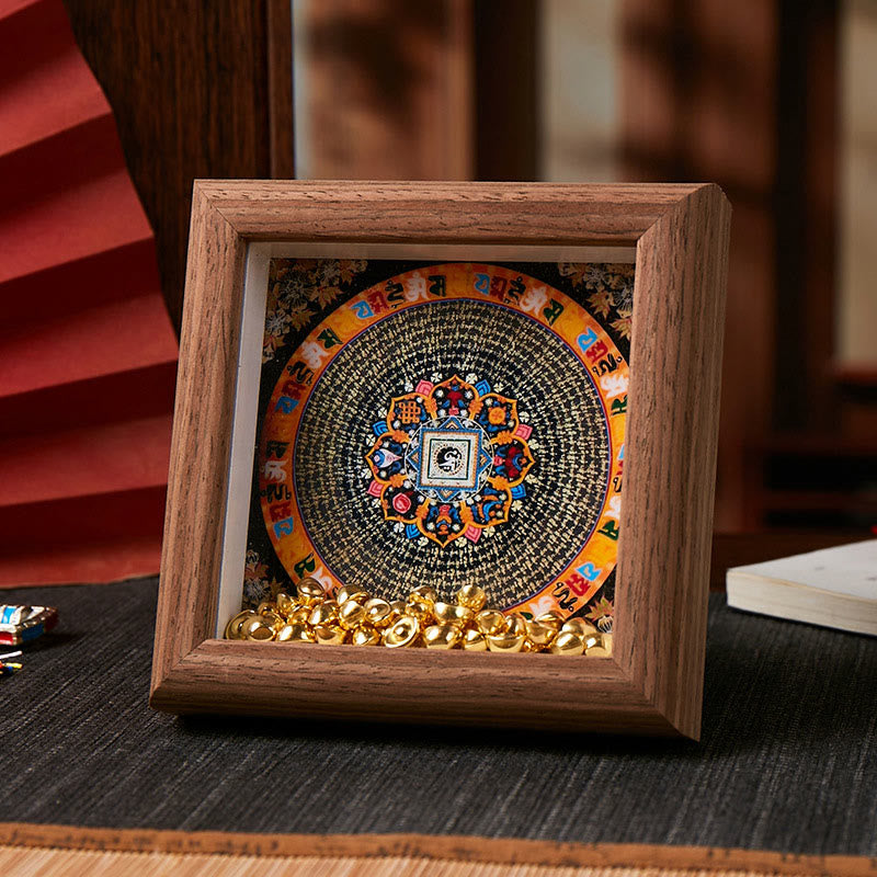 Buddha Stones Tybetańskie Om Mani Padme Hum Złota Sztabka Thangka Ramka na Zdjęcia Ozdoba Wystrój Domu - Styl 4 - Brązowa płyta pilśniowa średniej gęstości (10*10*4 cm) - image 7